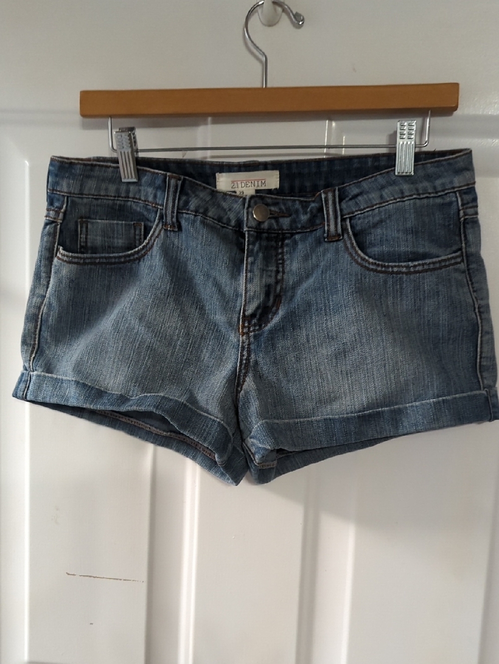 2.1 Denim Faded Blue Rolled-Hem Jean Shorts